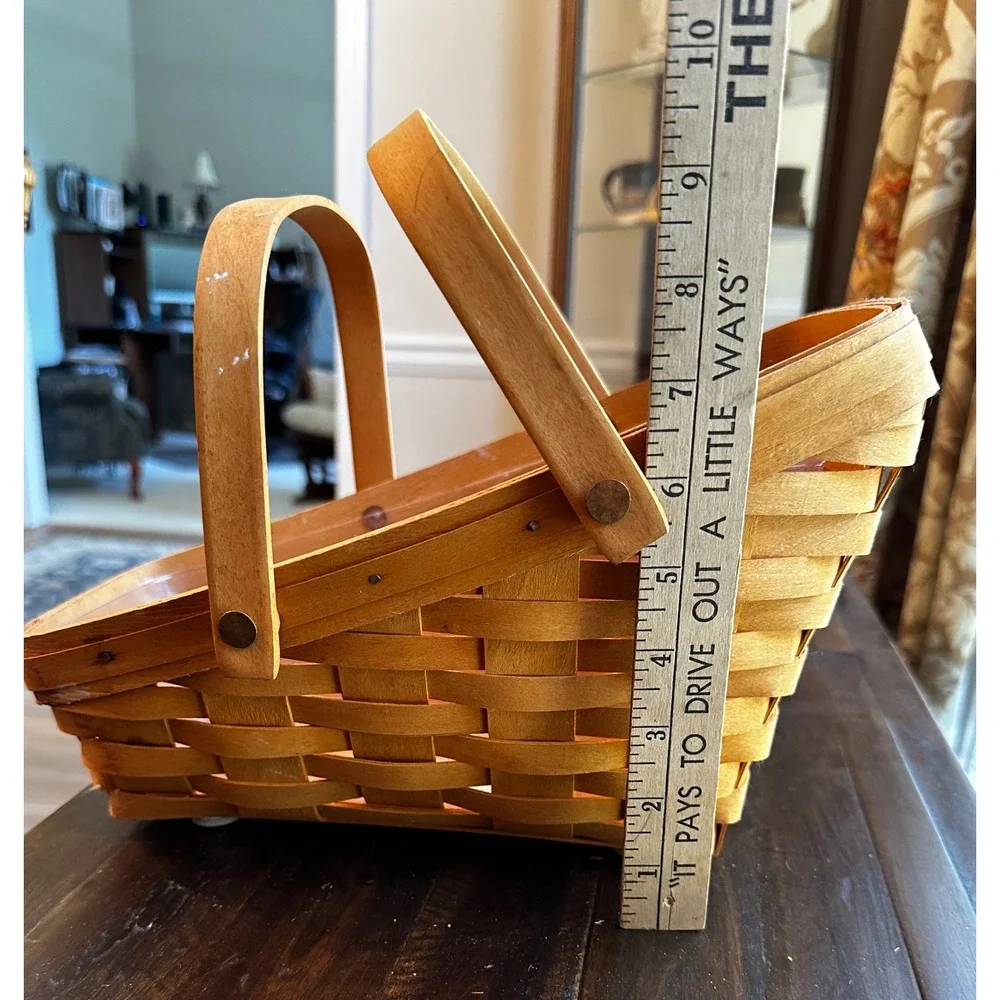 Longaberger Handwoven Slant Wood Basket with Liner Dresden Ohio Honey Stain